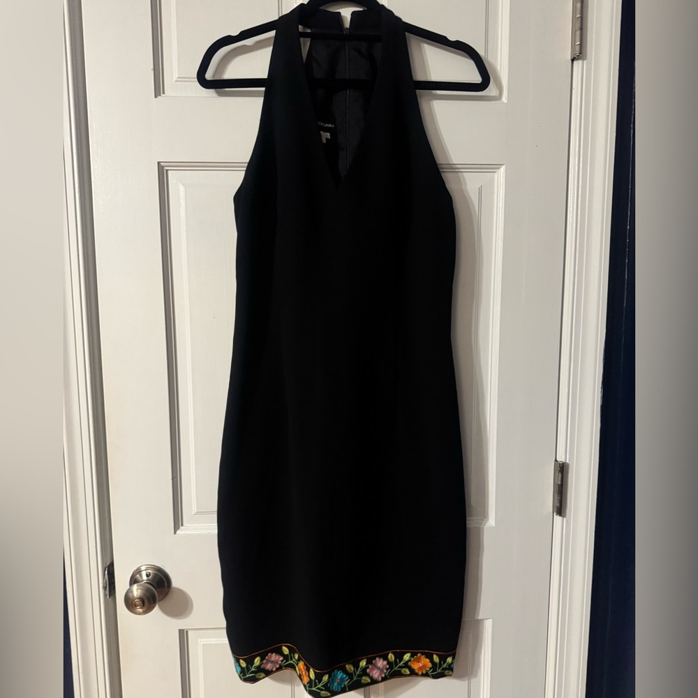 Vintage Black Dress With Embroidered Trim Women’s Size 12